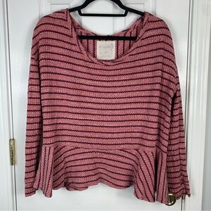 Free People Striped Thermal Waffle Knit Peplum Top Size Small